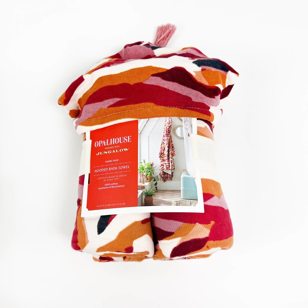 Opalhouse x Jungalow Adult Hooded Bath Towel with Tassel Pink and Red Zebra - Picture 3 of 6